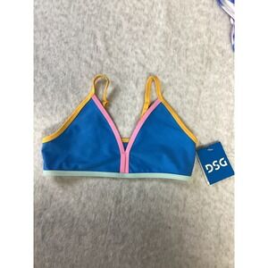 DSG Girls Aqua Blue Bound Bikini Top Colorblock UV 50+ Size Small NWT
